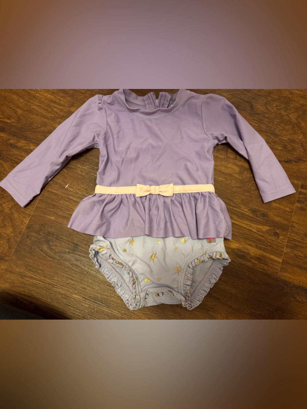 RuffleButts Lilac One-Piece Swimsuit with Pink Bow- Purple Princess Rapunzel
